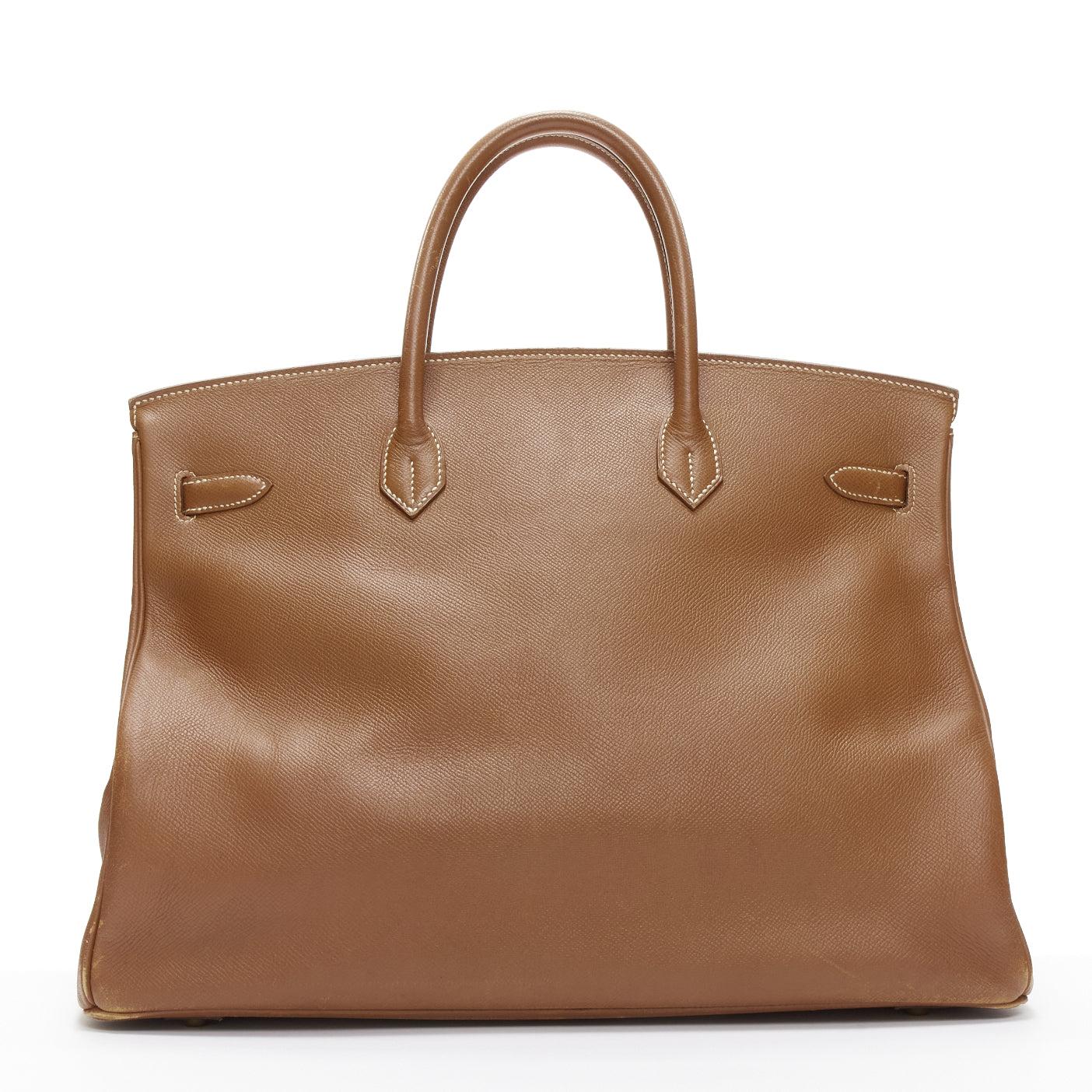 Women's HERMES Birkin 40 Epsom brown leather gold hardware leather tote bag For Sale