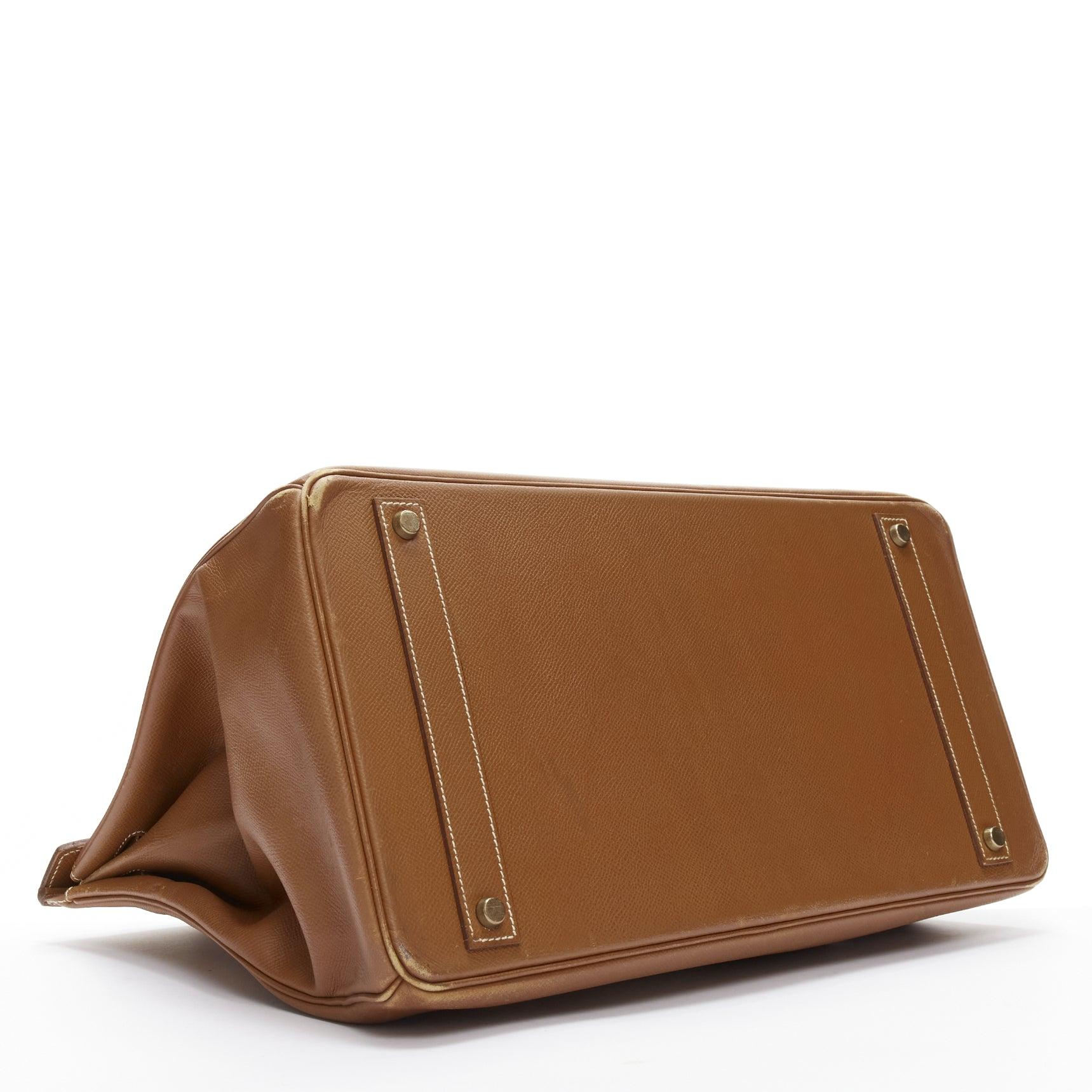 HERMES Birkin 40 Epsom brown leather gold hardware leather tote bag For Sale 1