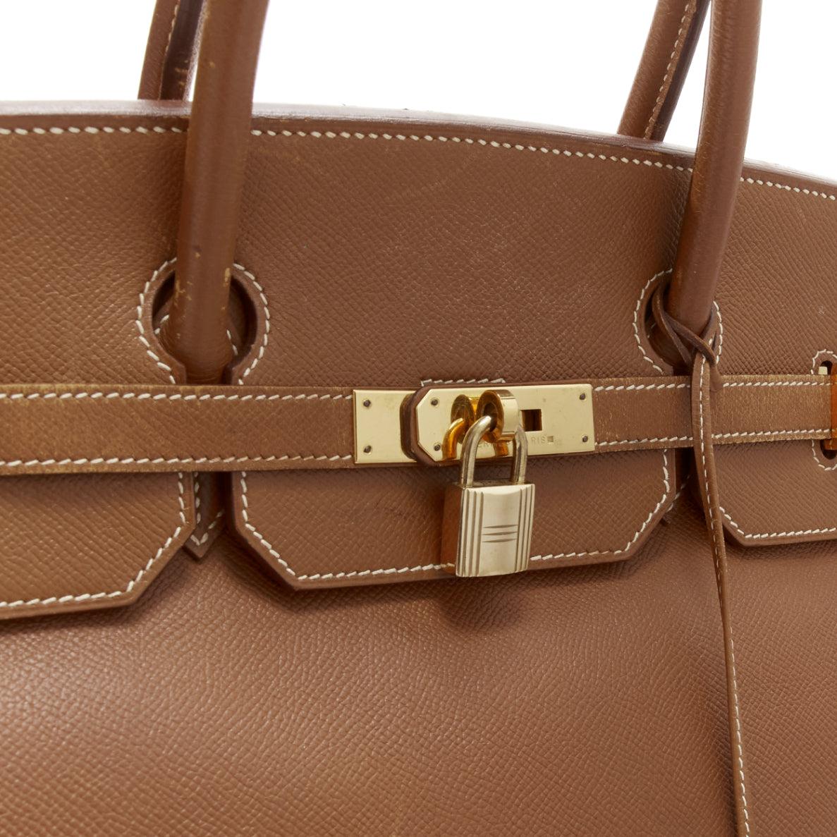HERMES Birkin 40 Epsom brown leather gold hardware leather tote bag For Sale 2