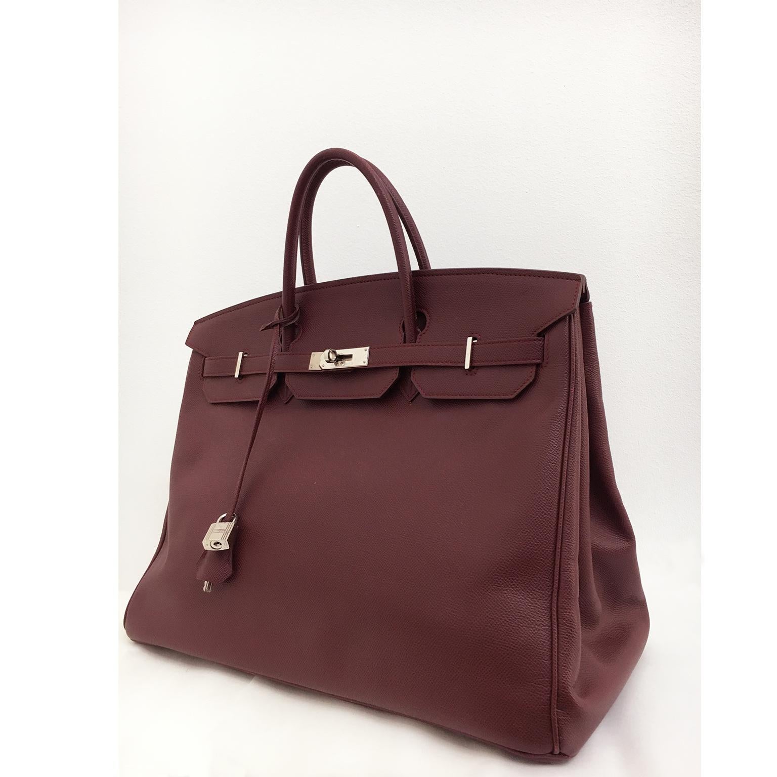 Black Hermes Birkin 40 Epsom Rouge Deep Bordeaux Silver Birkin Bag