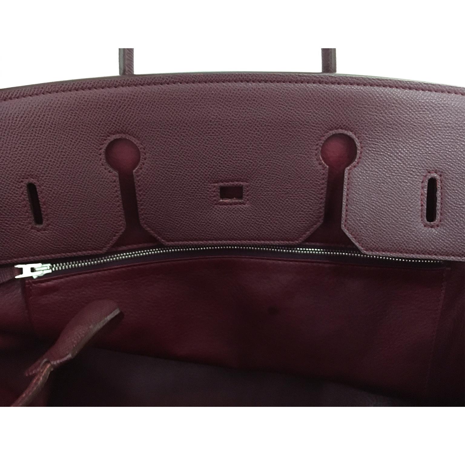 Hermes Birkin 40 Epsom Rouge Deep Bordeaux Silver Birkin Bag In Good Condition In Berlin, DE