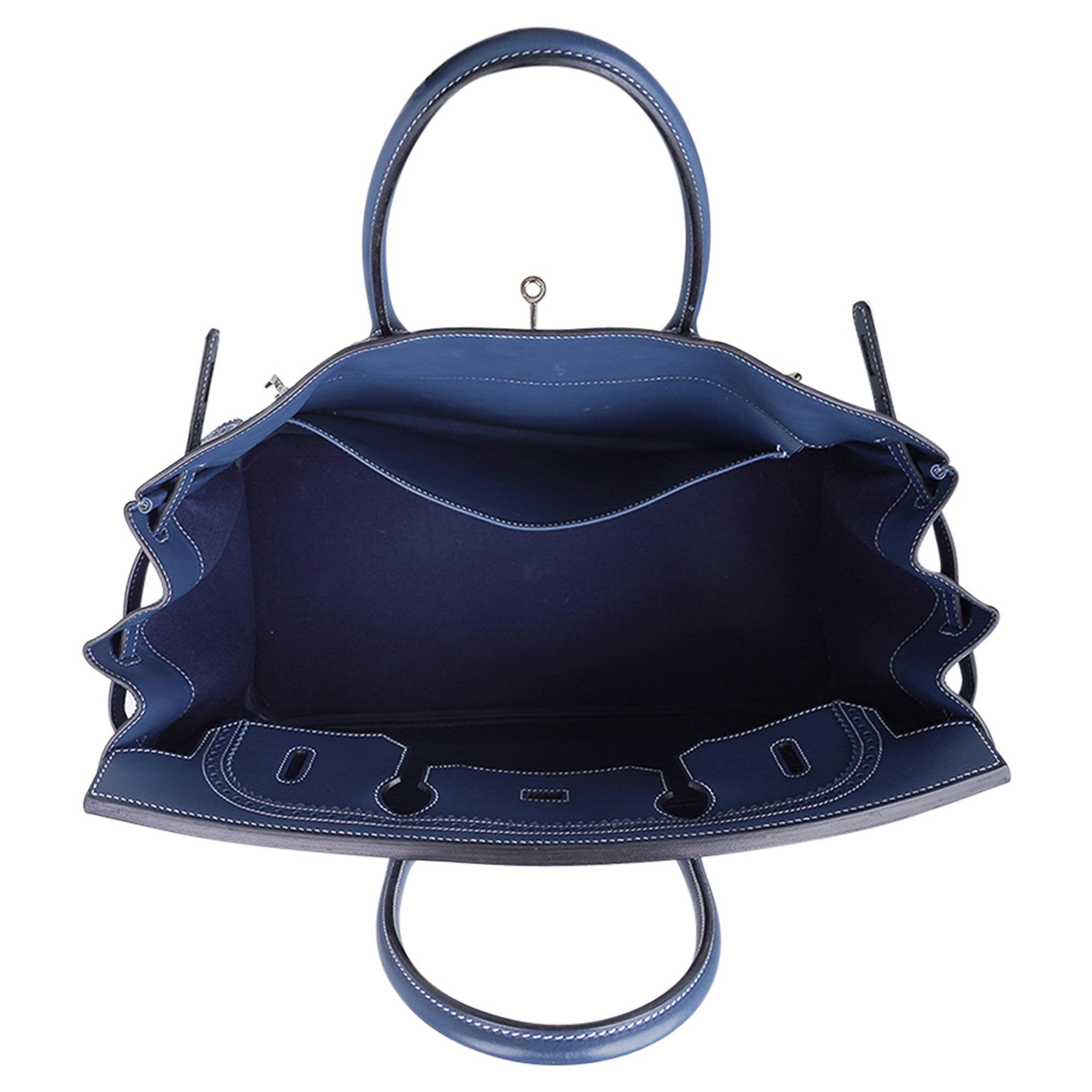 Hermes Birkin 40 Ghillies Blue de Prusse w/ Blue Toile Bag Limited Edition For Sale 11