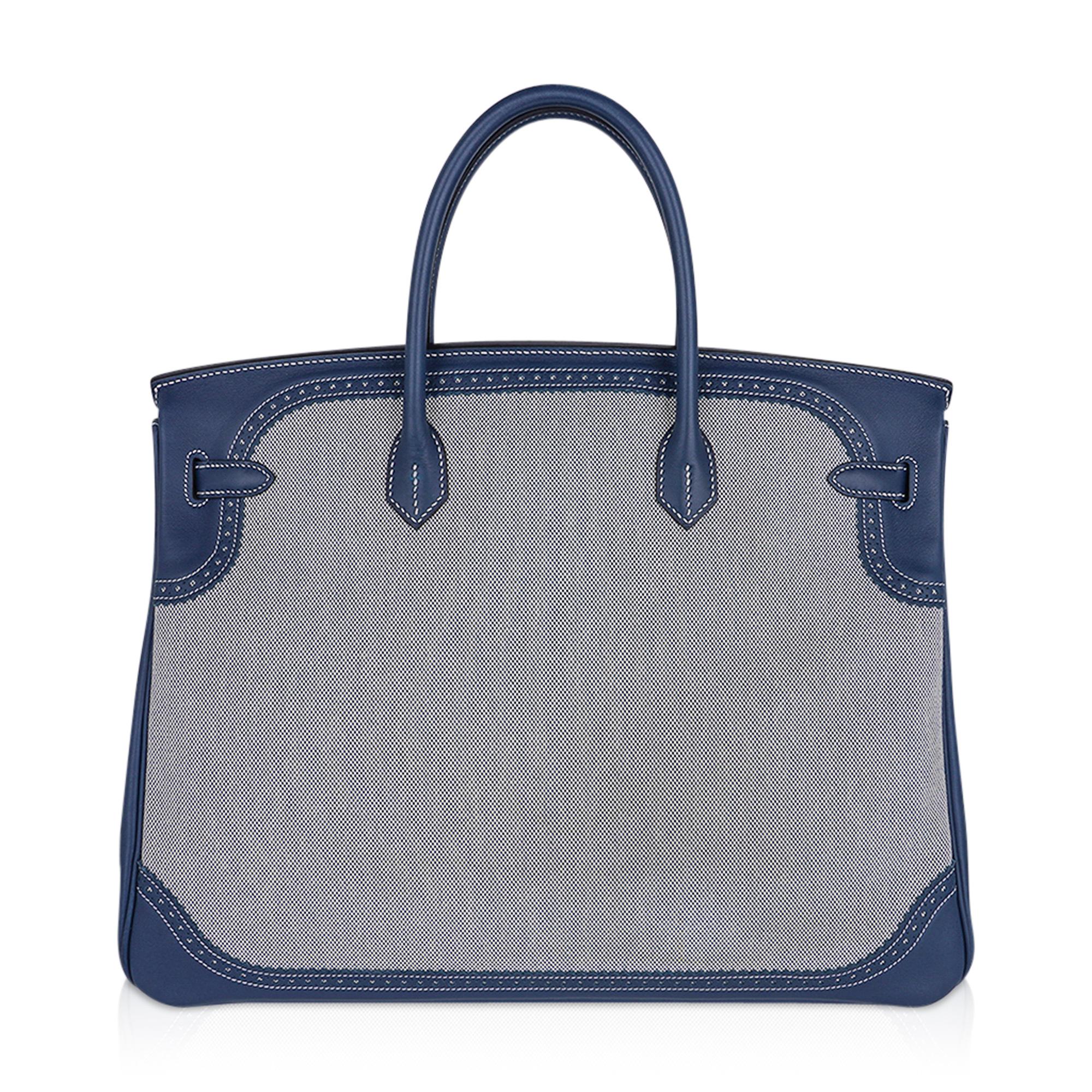 Hermes Birkin 40 Ghillies Blue de Prusse w/ Blue Toile Bag Limited Edition For Sale 1