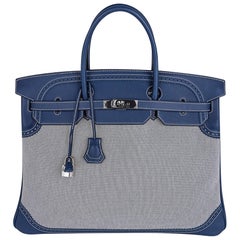 Sac Birkin 40 Ghillies bleu de Prusse avec toile bleue édition limitée