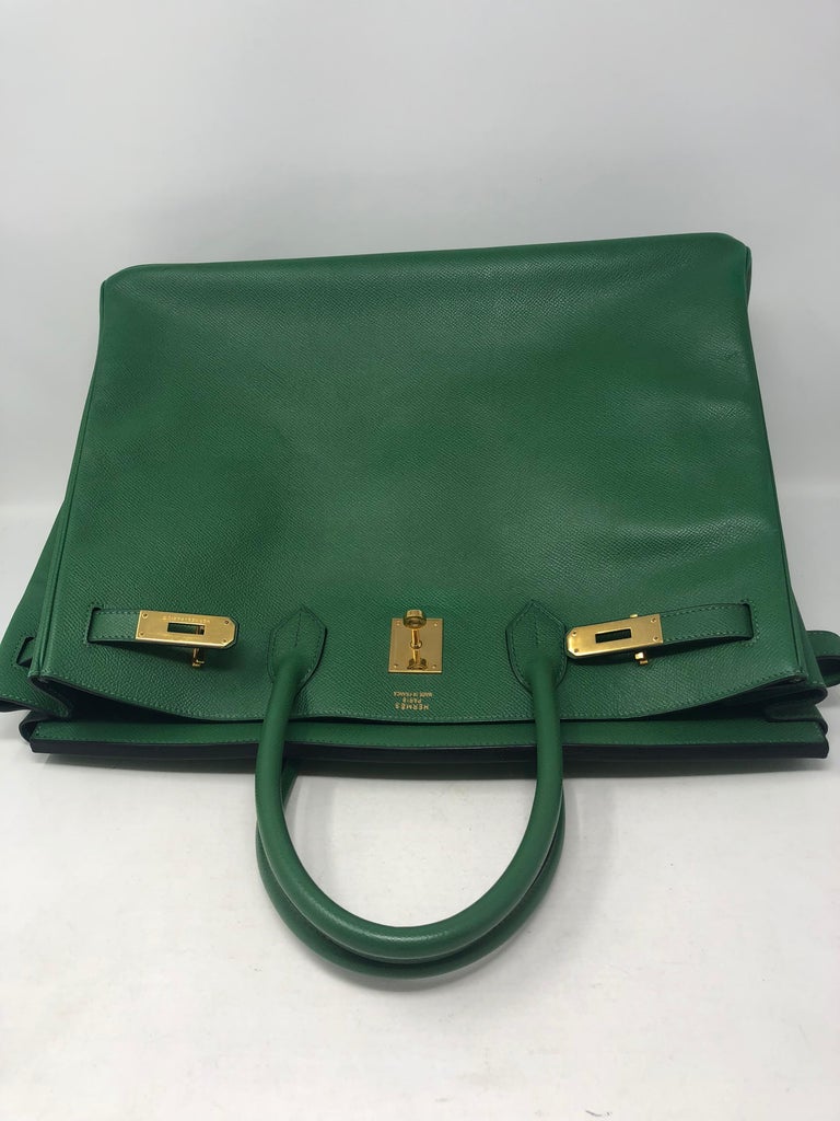 HERMES Birkin 40 Moss Green Leather Silver Metal Fittings Women's  Handbag