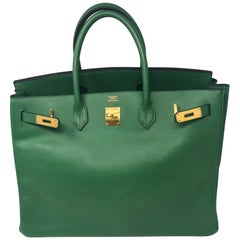 HERMES Birkin 40 Moss Green Leather Silver Metal Fittings Women's  Handbag