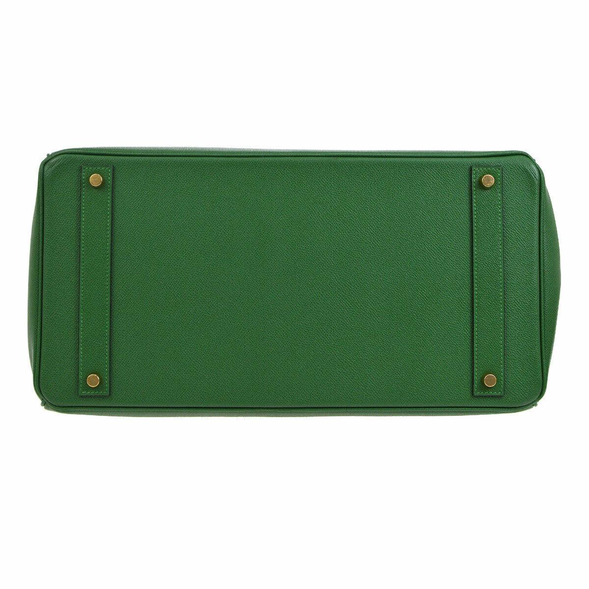 Women's Hermes Birkin 40 Green Leather Gold Carryall Travel Top Handle Satchel Tote Bag