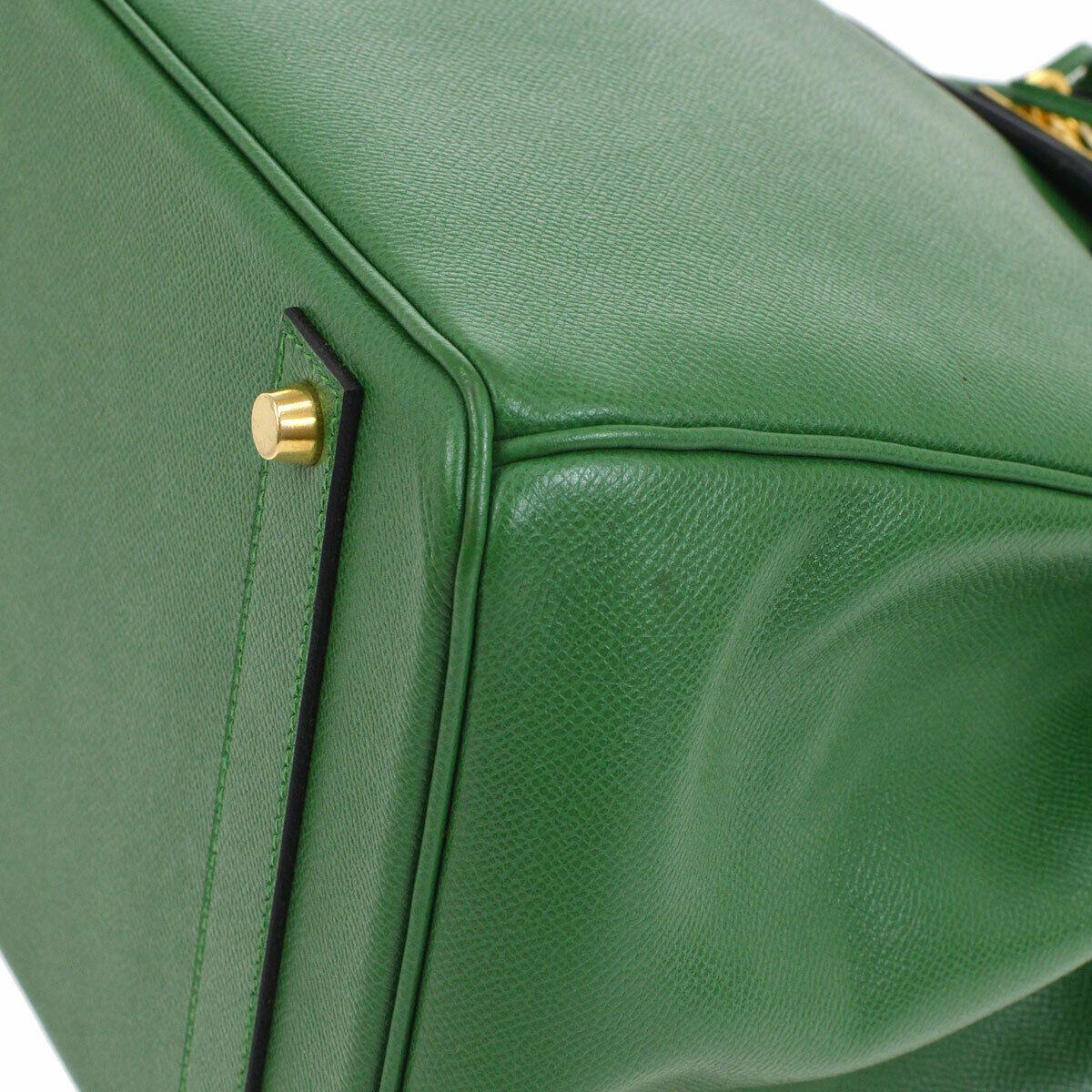Hermes Birkin 40 Green Leather Gold Carryall Travel Top Handle Satchel Tote Bag 1