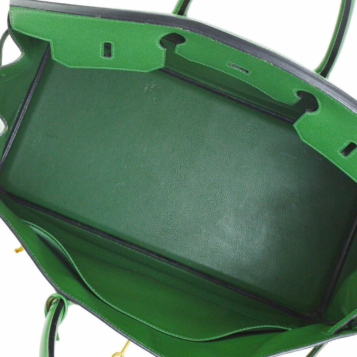 Hermes Birkin 40 Green Leather Gold Carryall Travel Top Handle Satchel Tote Bag 2