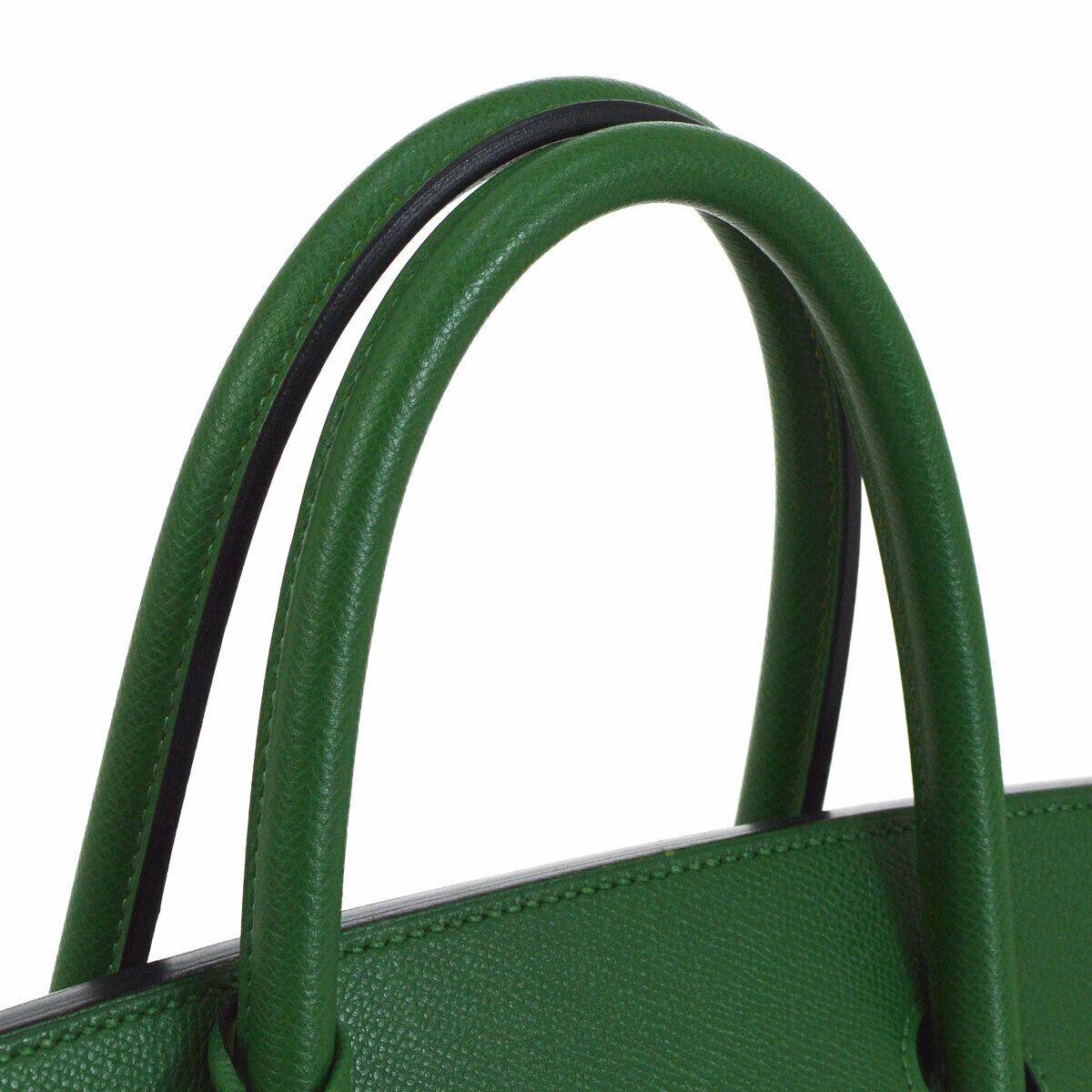 Black Hermes Birkin 40 Green Leather Gold Carryall Travel Top Handle Satchel Tote Bag