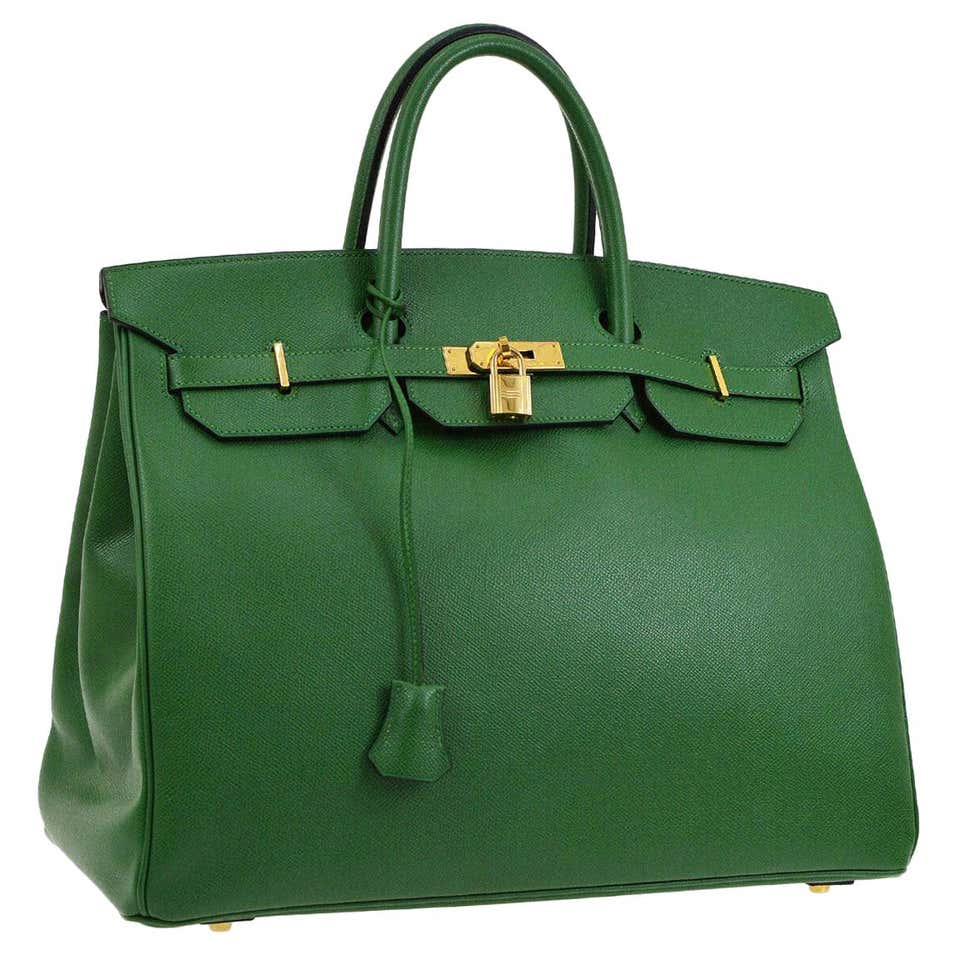 Hermes Birkin 40 Green Leather Gold Carryall Travel Top Handle Satchel ...