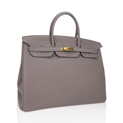 Hermès Birkin 40 Gris Asphalte-Tasche aus Goldbeschlägen aus Leder