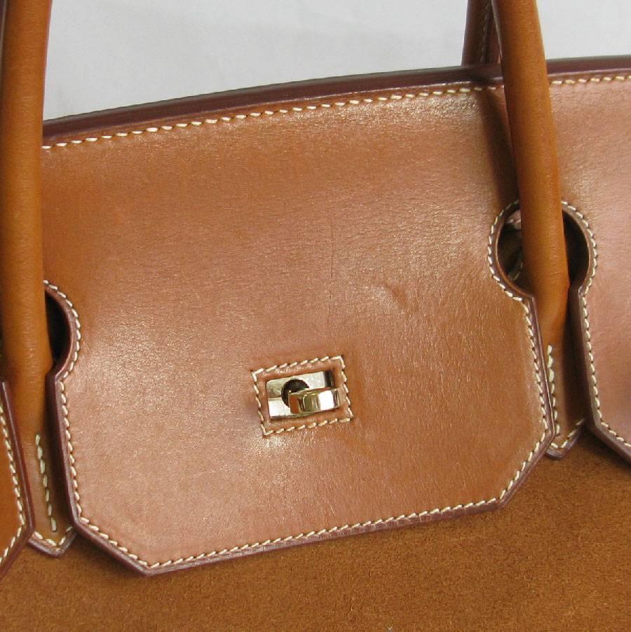 HERMES Birkin 40 Grizzly Bag in Doblis Calf and Fawn Barénia Leather 6