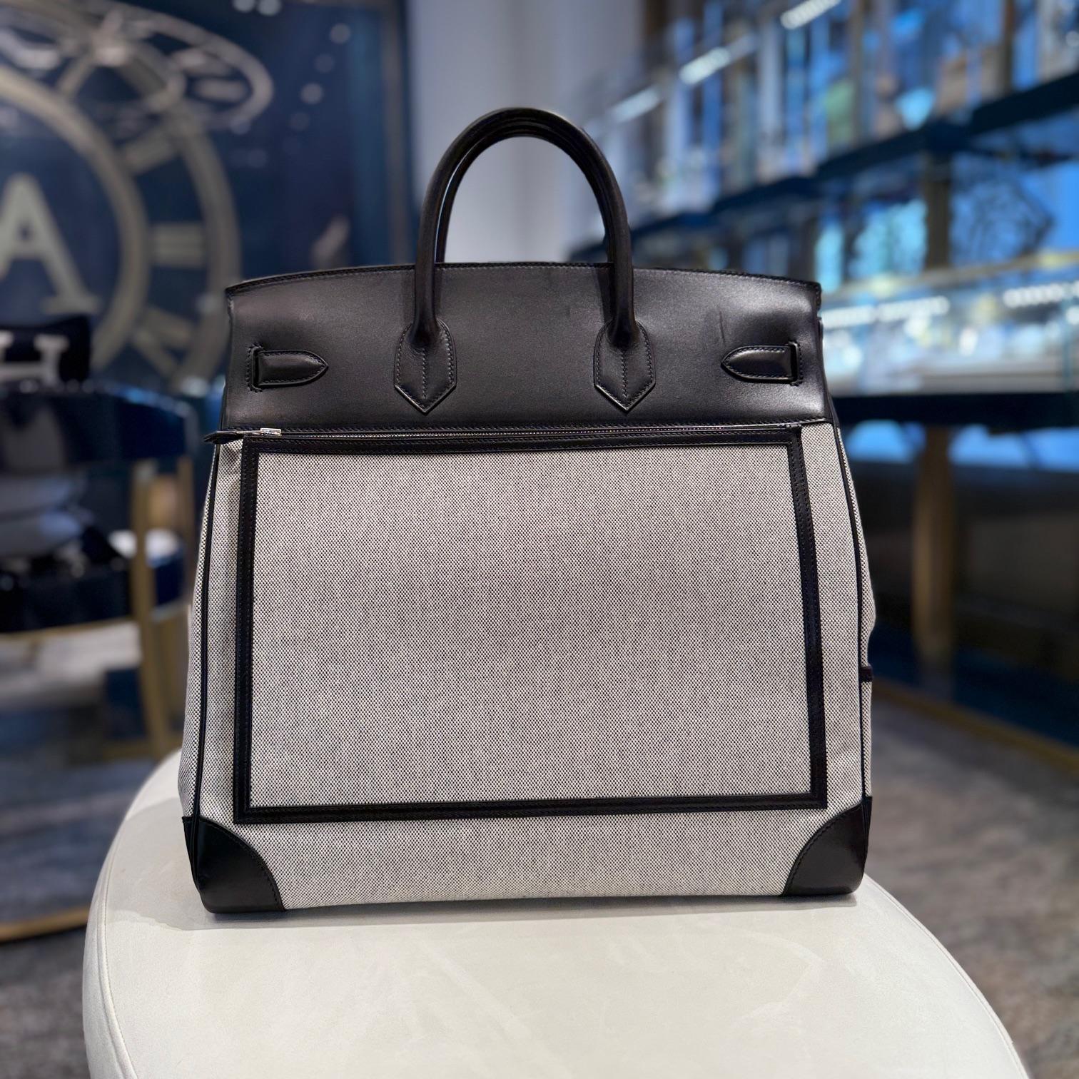 Black Hermès Birkin 40 Hac A Courroies Cargo Bag AA Ecru-Noir/Noir Palladium