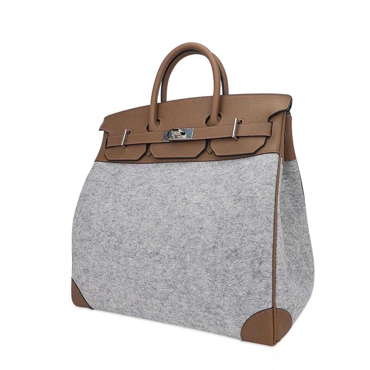 Gray Hermes Birkin 40 HAC Gris Clair Todoo Feutre / Etoupe Bag For Sale