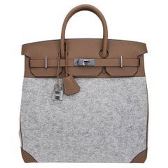 Hermes Birkin 40 HAC Gris Clair Todoo Feutre mit Etoupe Ledertasche