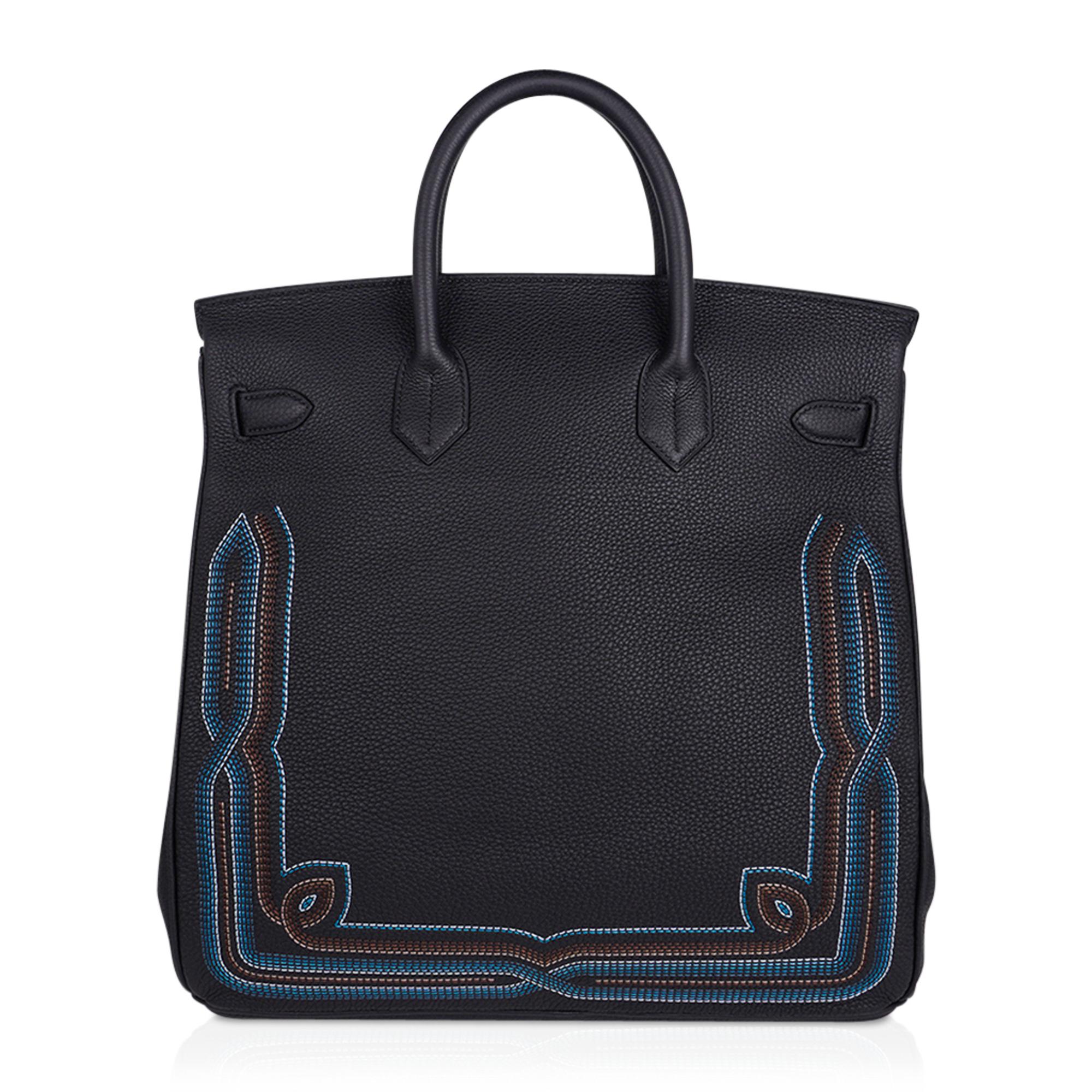 Hermes HAC 40 Birkin Men's Bag Black Runway Embroidered Limited Edition  For Sale 6