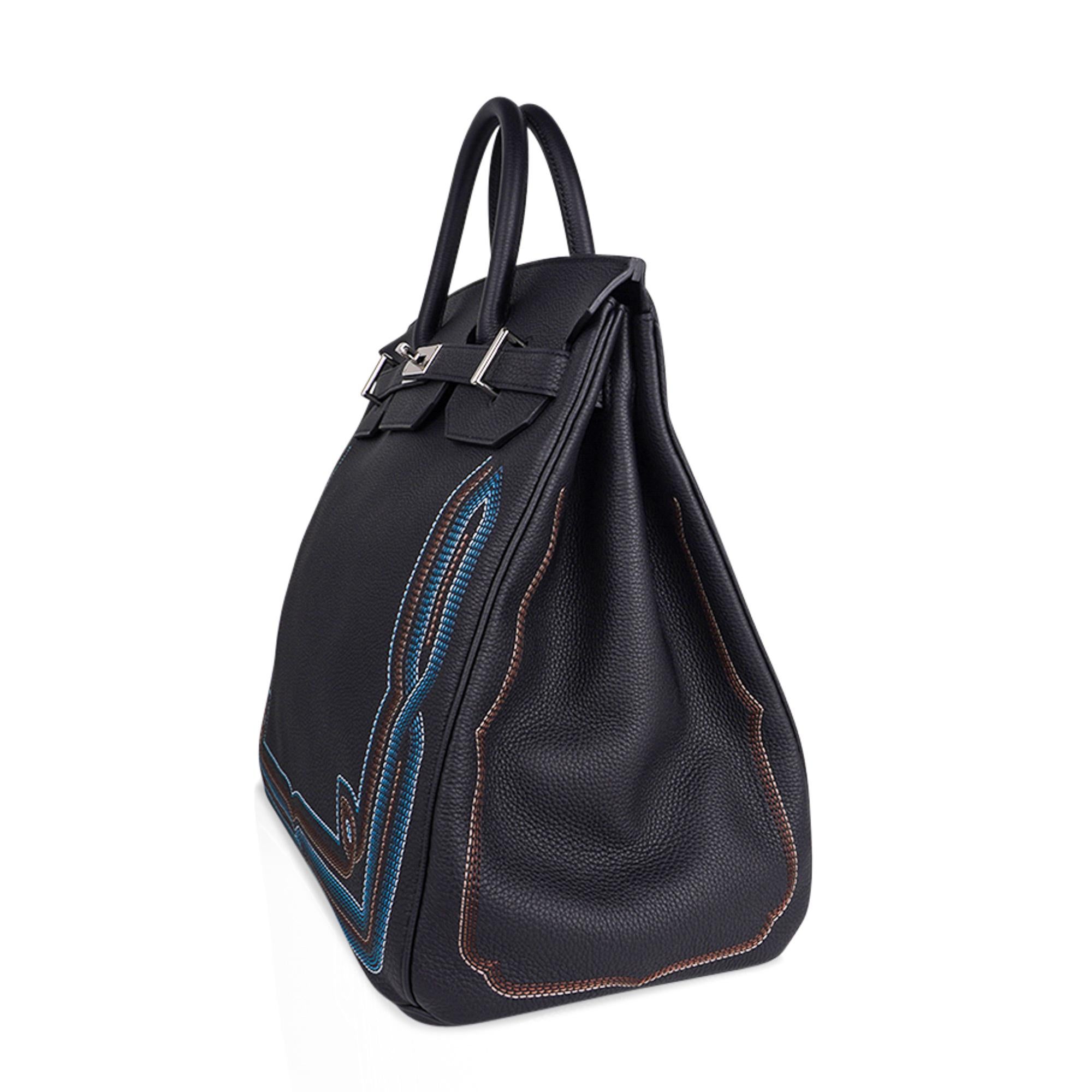 Hermes HAC 40 Birkin Men's Bag Black Runway Embroidered Limited Edition  For Sale 7