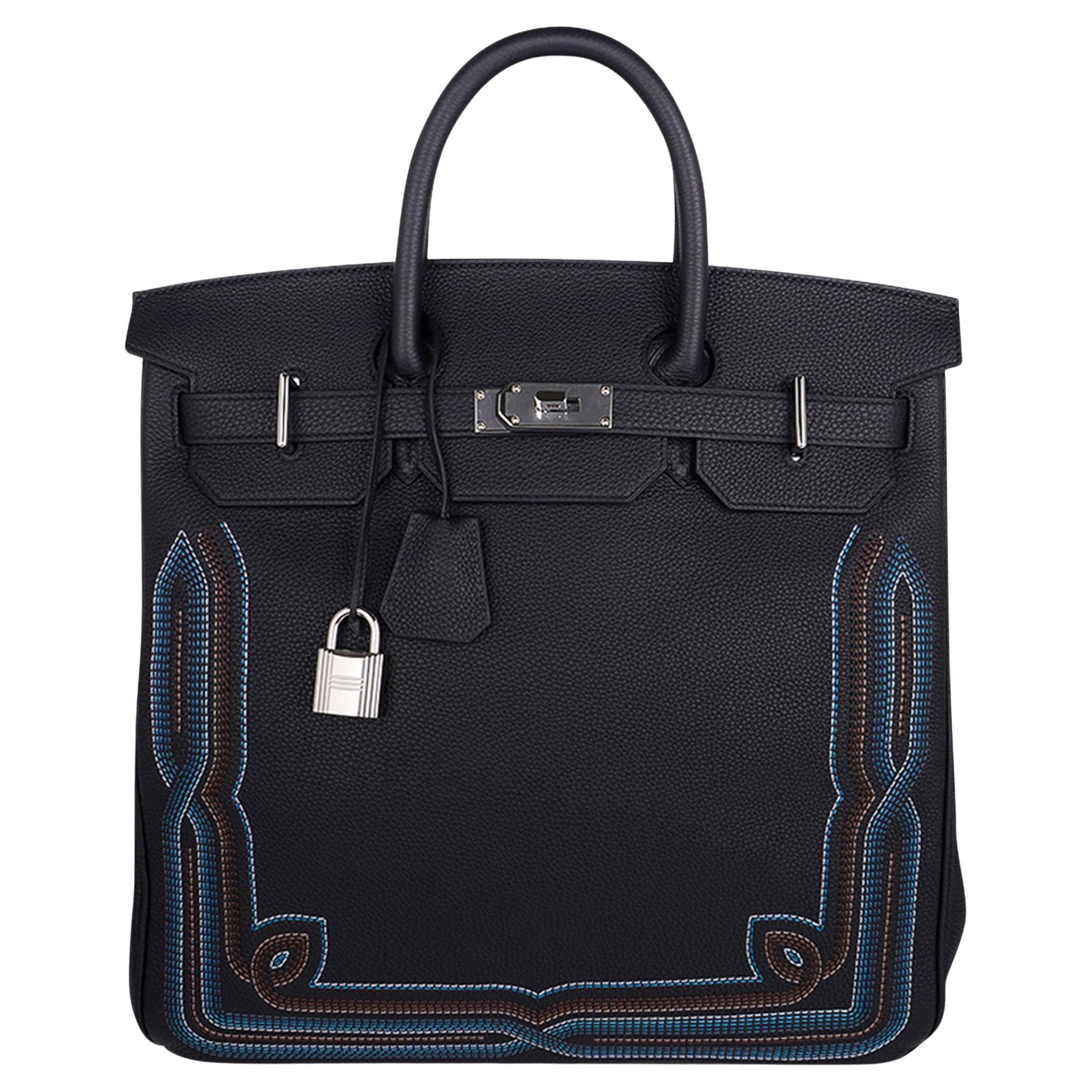 Hermes HAC 40 Birkin Men's Bag Black Runway Embroidered Limited Edition 