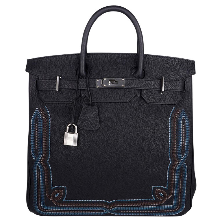 Hermes HAC 40 Birkin Men's Bag Black Runway Embroidered Limited Edition For  Sale at 1stDibs