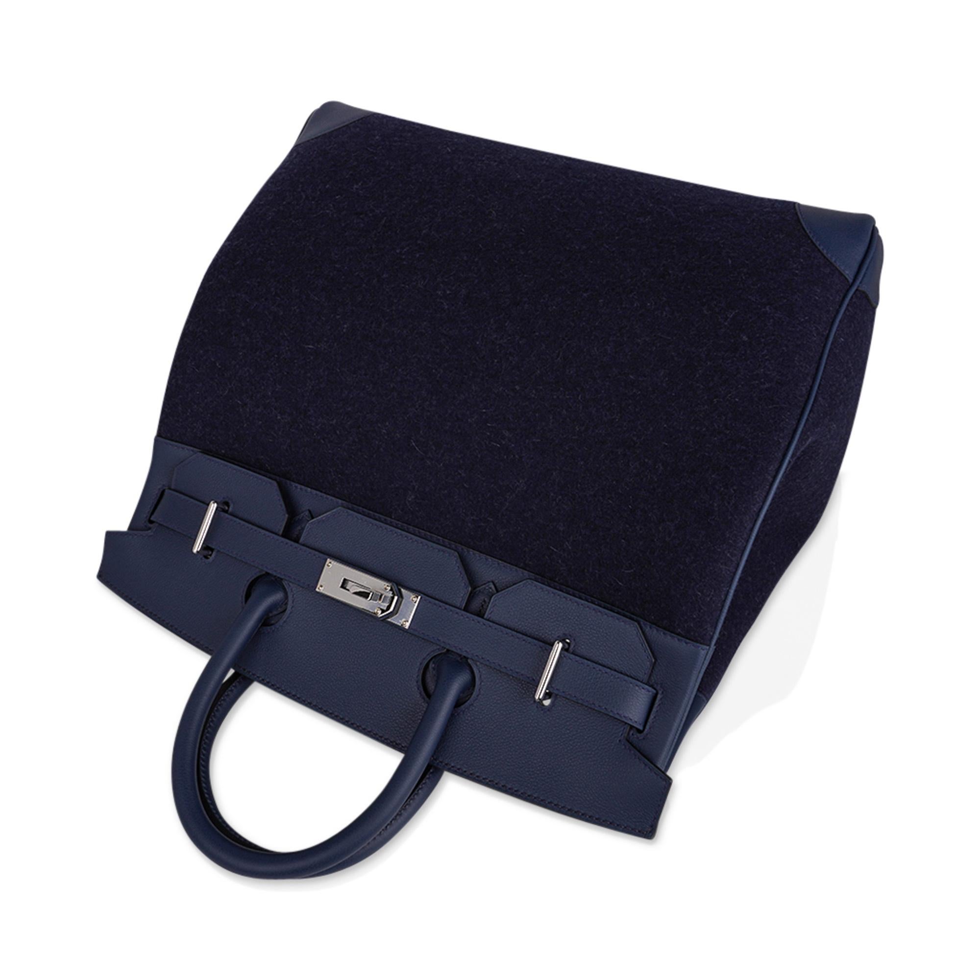 Black Hermes HAC 40 Birkin Men's Bag Bleu Nuit Todoo Feutre / Bleu de Malte Palladium