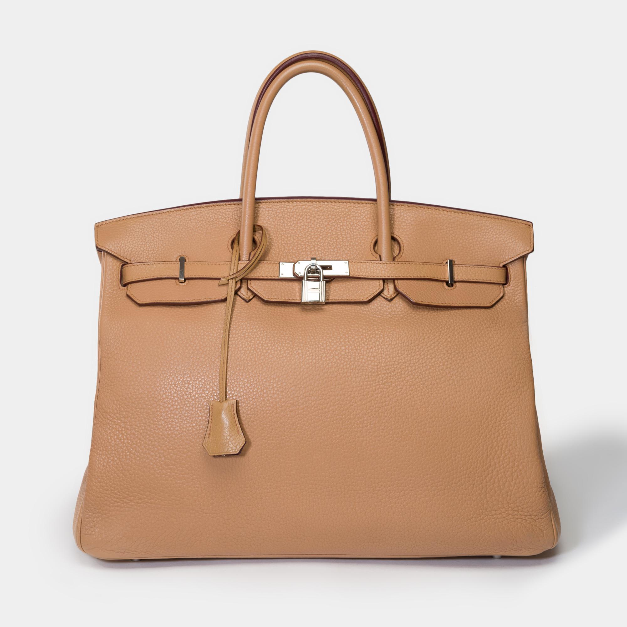 Brown Hermes Birkin 40 handbag in Tabac Togo leather, SHW For Sale