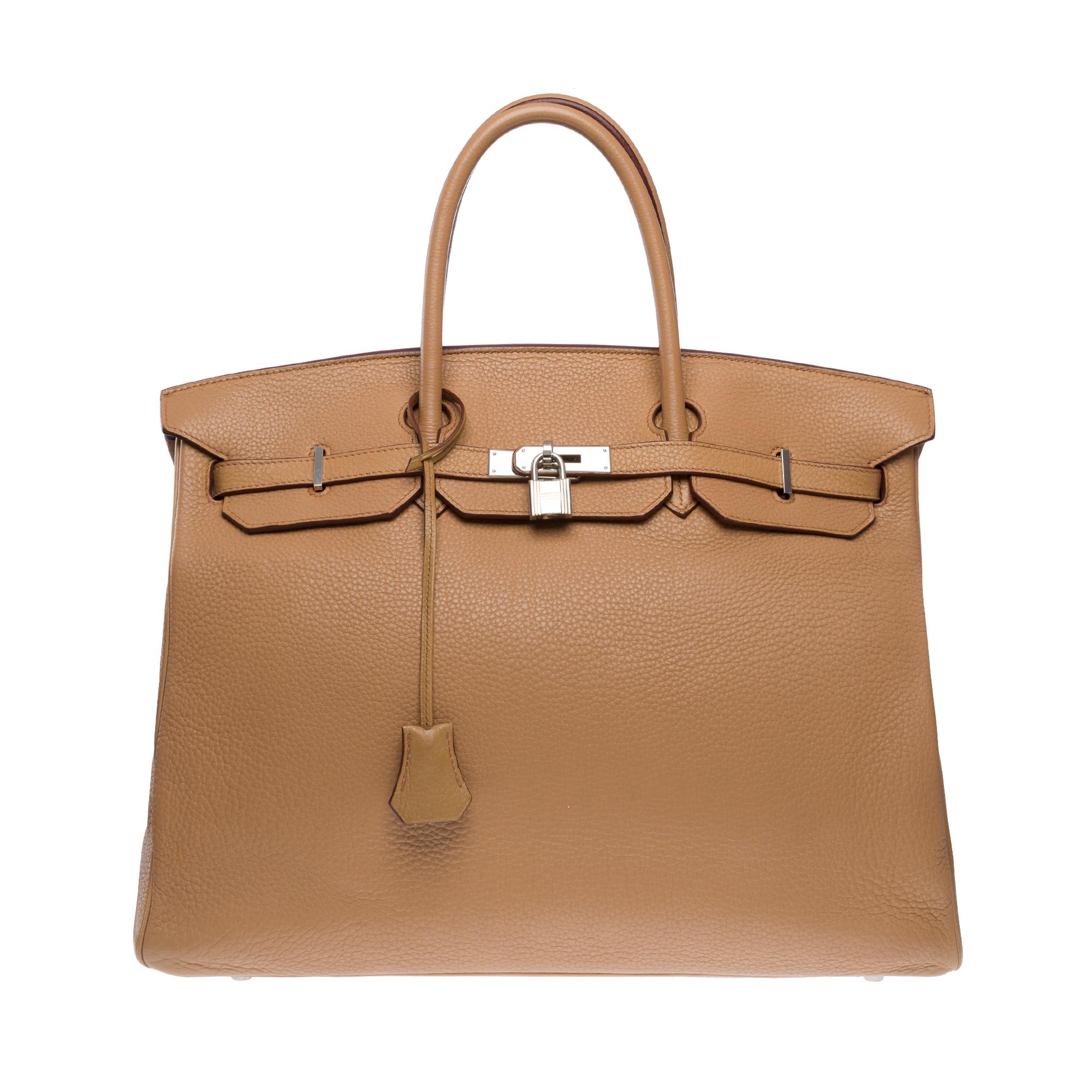 Hermes Birkin 40 handbag in Tabac Togo leather, SHW In Excellent Condition For Sale In Paris, IDF
