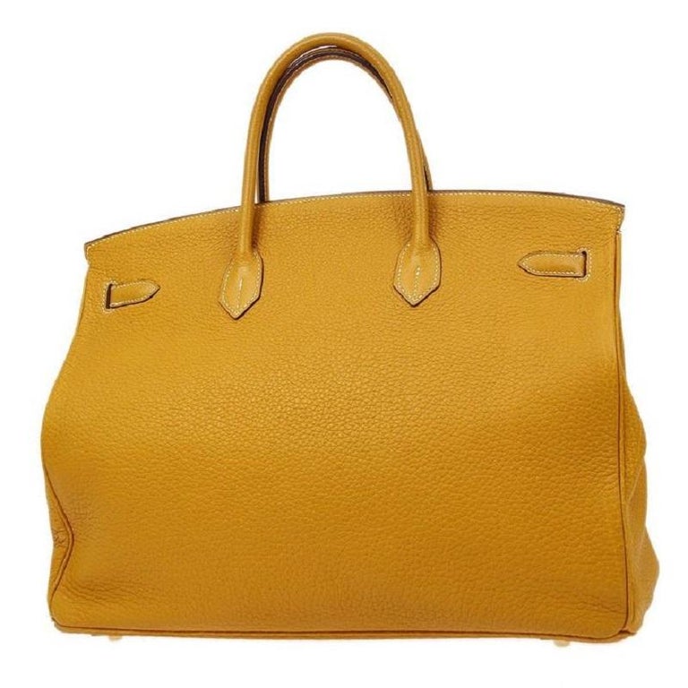 HERMES Birkin 40 Mustard Leather Gold Men's Women's Top Handle Travel Tote  Bag For Sale at 1stDibs