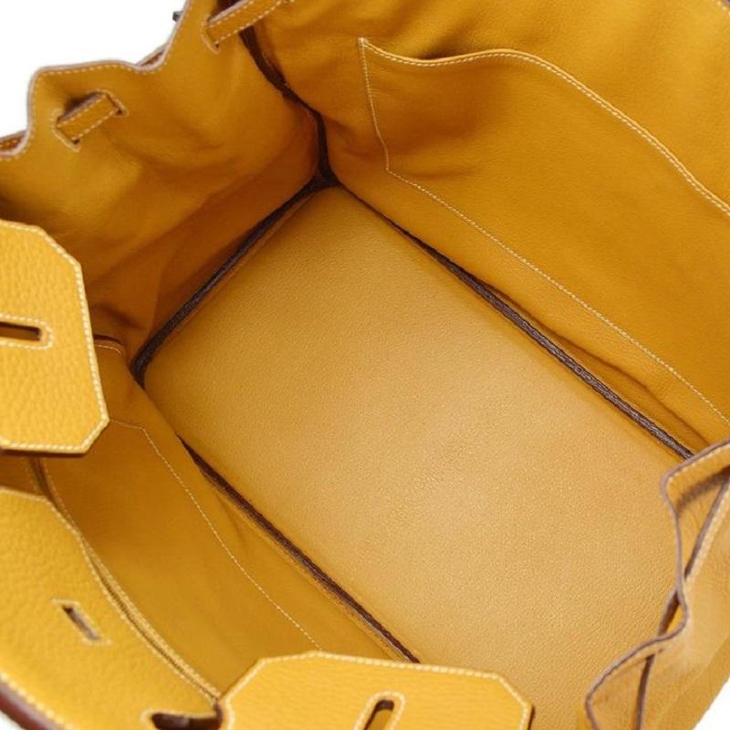 HERMES Birkin 40 Mustard Leather Gold Men's Women's Top Handle Travel Tote Bag In Good Condition In Chicago, IL