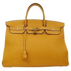 HERMES Birkin 40 Mustard Leather Gold Men's Women's Top Handle Travel Tote Bag