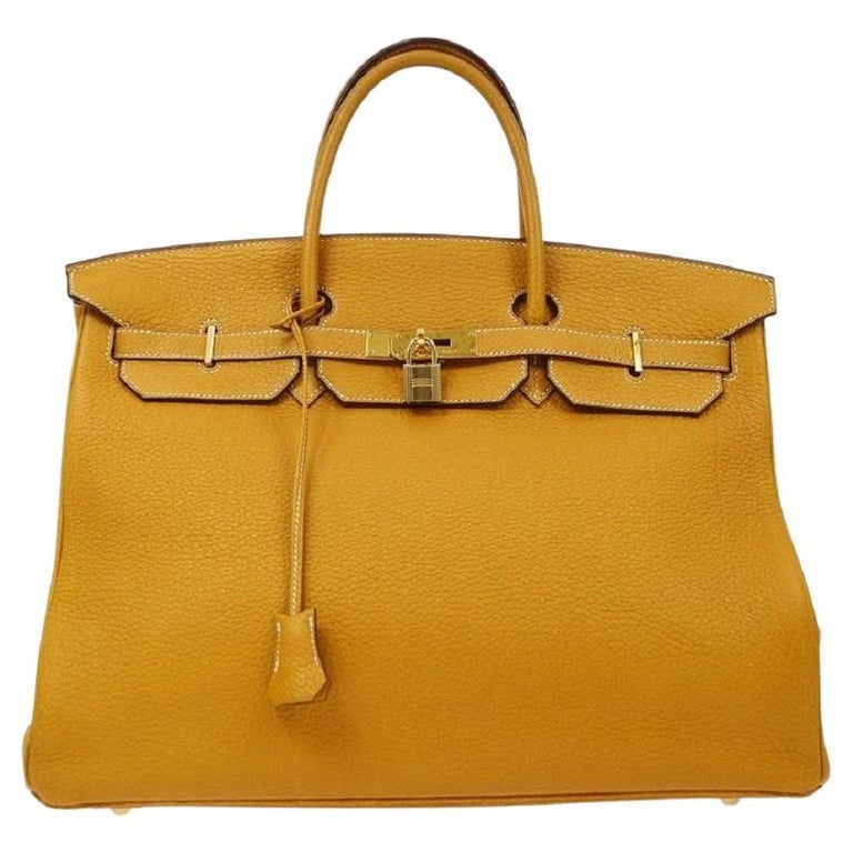 HERMES Birkin 40 Mustard Leather Gold Men's Women's Top Handle Travel Tote  Bag For Sale at 1stDibs