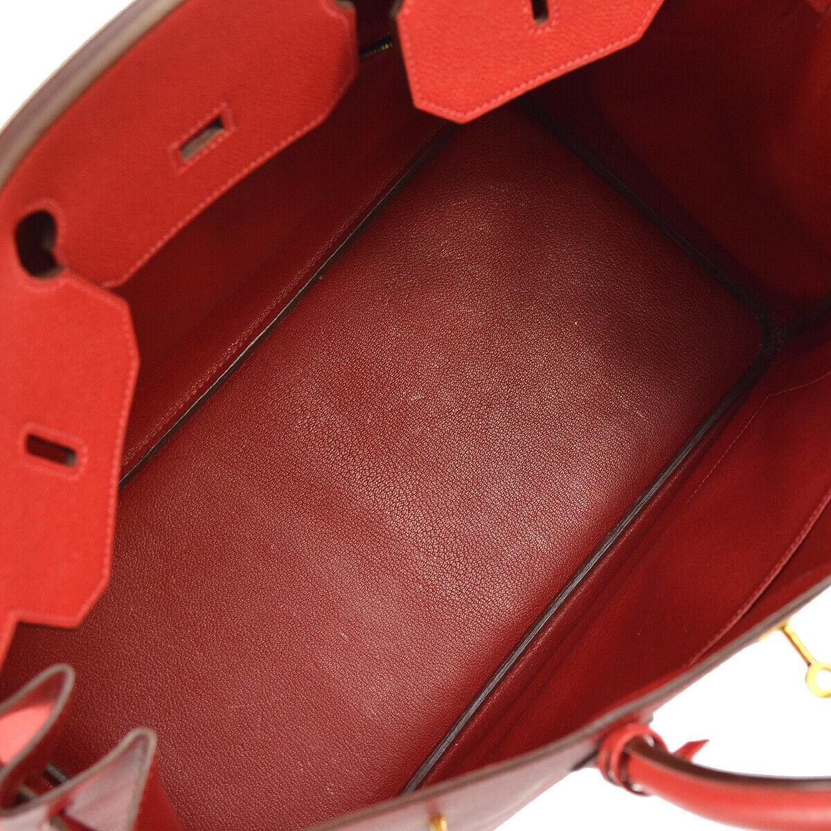Hermes Birkin 40 Red Leather Gold Top Handle Satchel Carryall Tote Bag 2