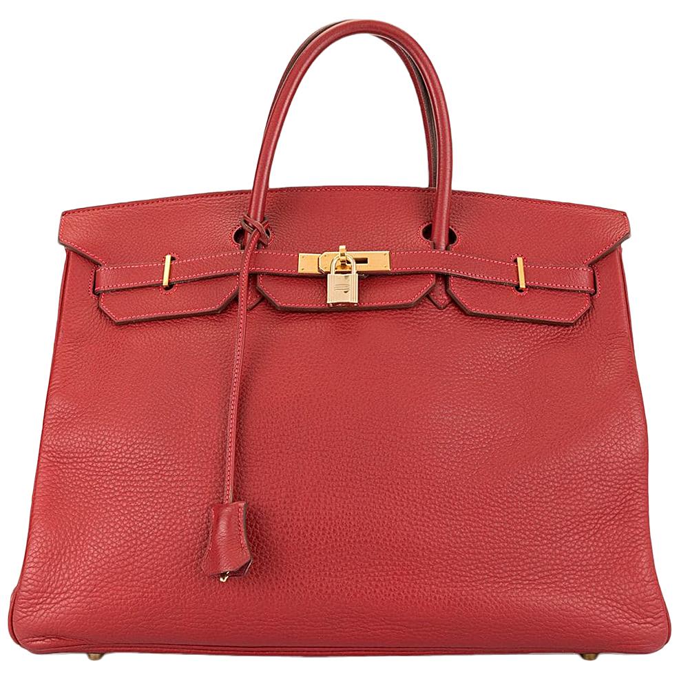 Hermes Birkin 40 Red Leather Gold Top Handle Satchel Carryall Tote Bag