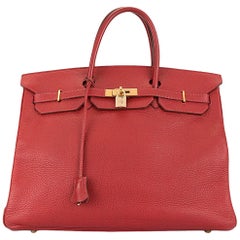 Hermes Birkin 40 Red Leather Gold Top Handle Satchel Carryall Tote Bag