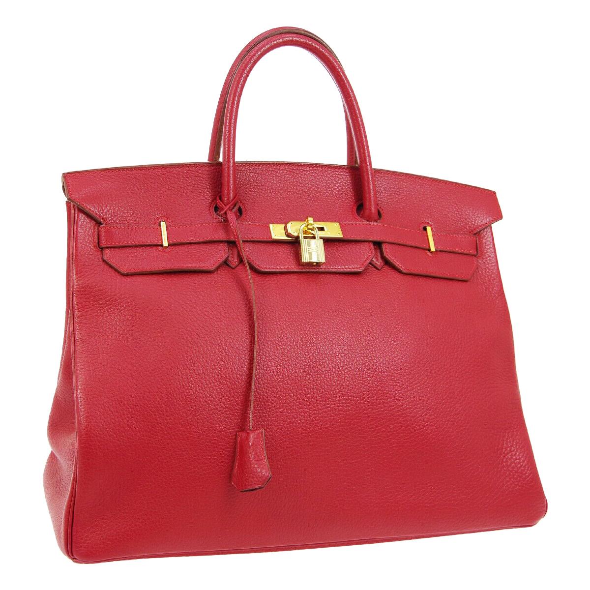 Hermes Birkin 40 Red Leather Gold Travel Carryall Top Handle Satchel Tote