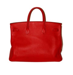 HERMES Birkin 40 Taurillon Clemence Rouge Vermillon Silvertone