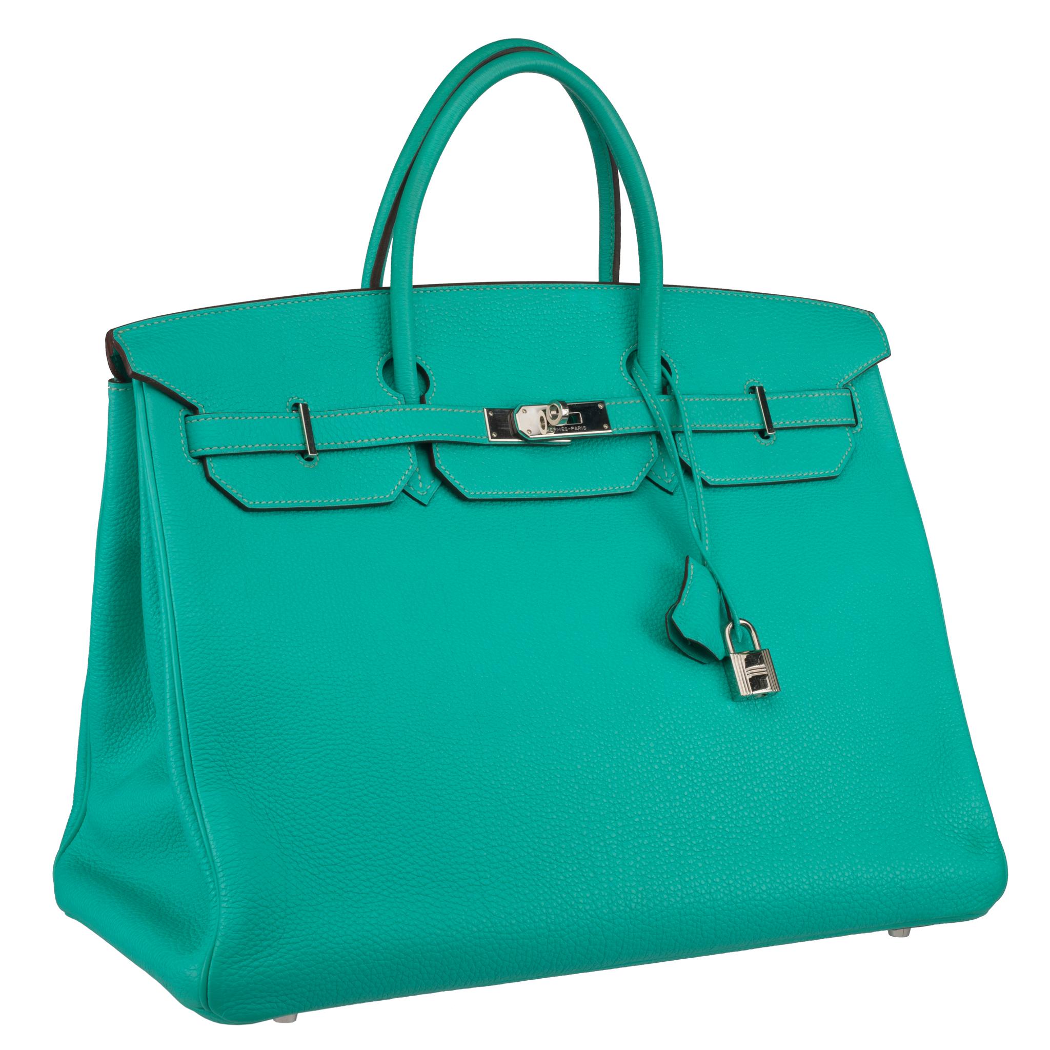 Hermes Birkin 40cm Lagoon Togo Leather Palladium Hardware For Sale 6
