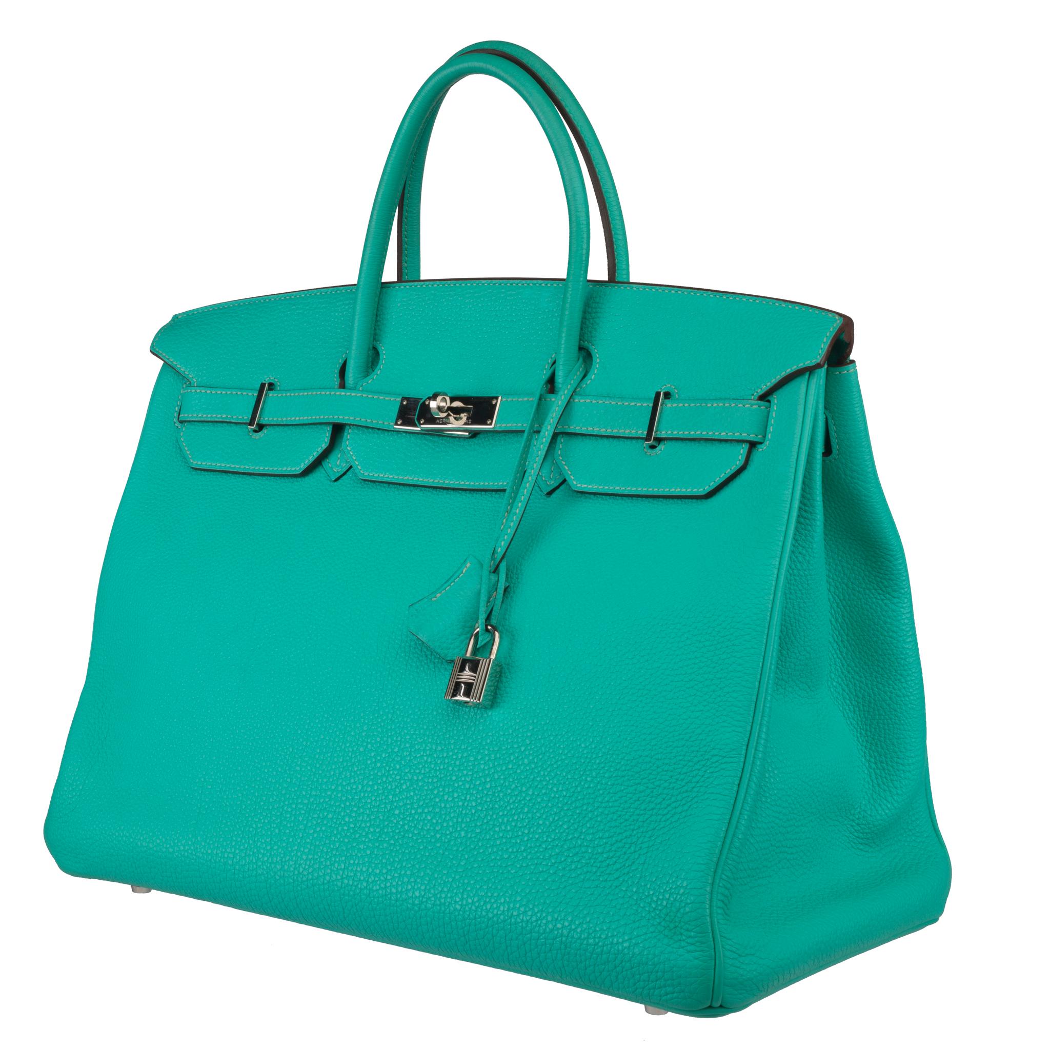 Hermes Birkin 40cm Lagoon Togo Leather Palladium Hardware For Sale 7