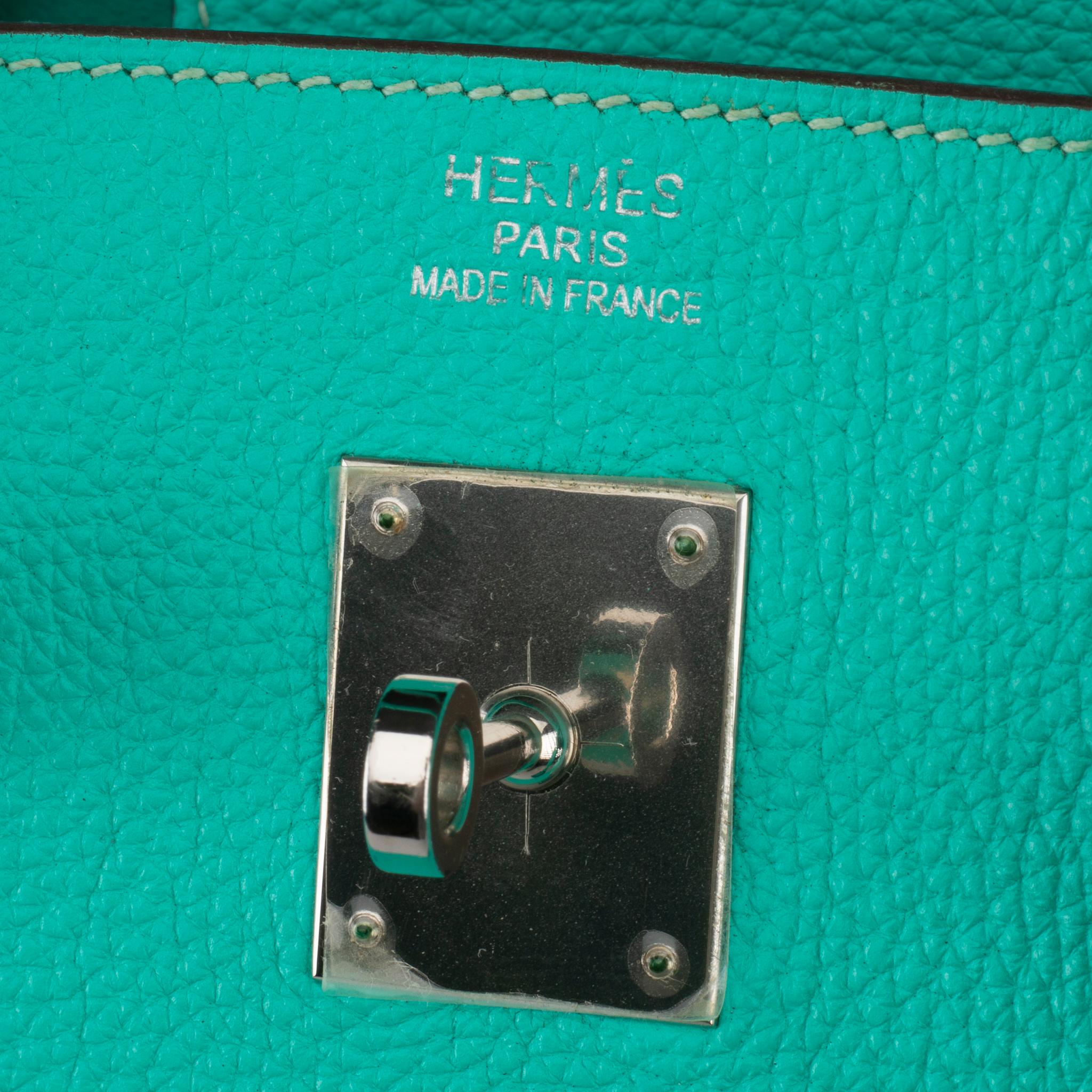 Women's or Men's Hermes Birkin 40cm Lagoon Togo Leather Palladium Hardware For Sale