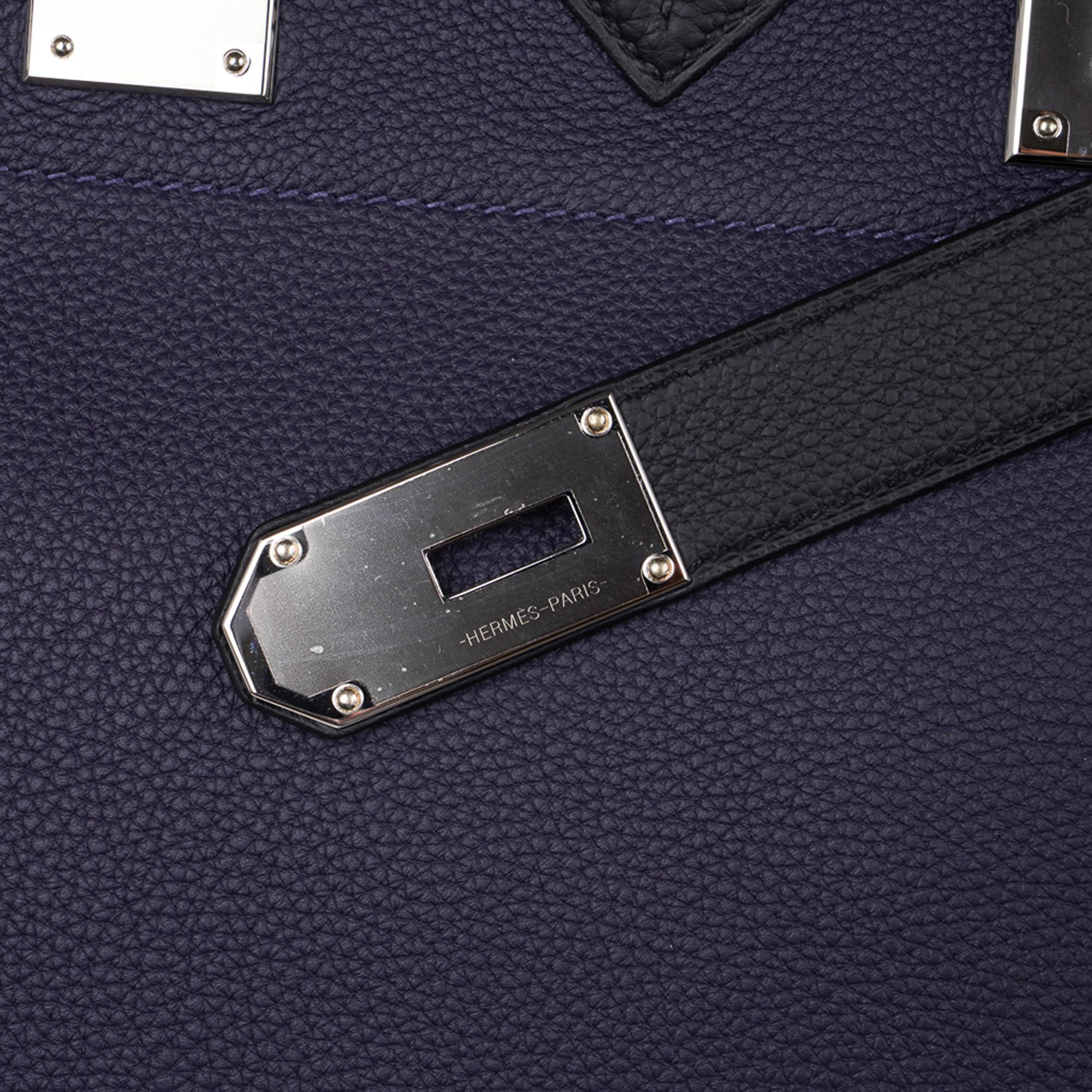 Hermes HAC 50 Men's Birkin Bi Color Blue Nuit / Black Bag Togo Palladium 1