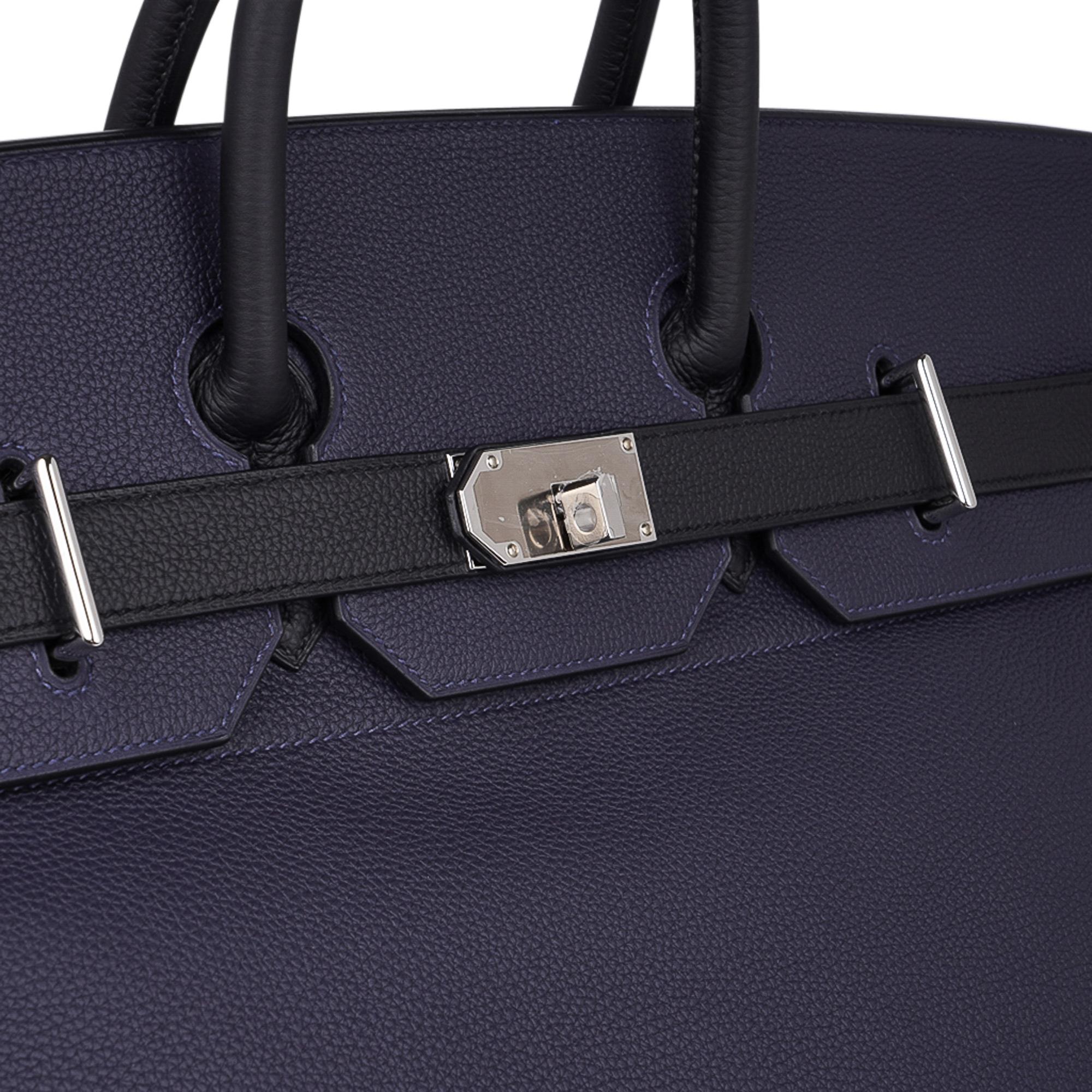 Hermes HAC 50 Men's Birkin Bi Color Blue Nuit / Black Bag Togo Palladium In New Condition In Miami, FL