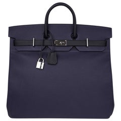 Hermes HAC 50 Men's Birkin Bi Color Blue Nuit / Black Bag Togo Palladium