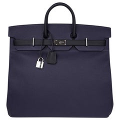 Retro Hermes HAC 50 Men's Birkin Bi Color Blue Nuit / Black Bag Togo Palladium 