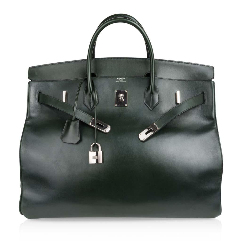 Hermes Birkin 50 Bag Travel Tote Dark Green Palladium Very Rare In Good Condition In Miami, FL