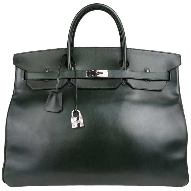 Hermes Birkin 50 Bag Travel Tote Dark Green Palladium Very Rare at