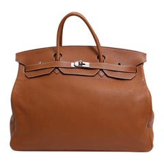 Hermes Birkin 50 Cognac Leather Men's Travel Carryall Top Handle Satchel Tote