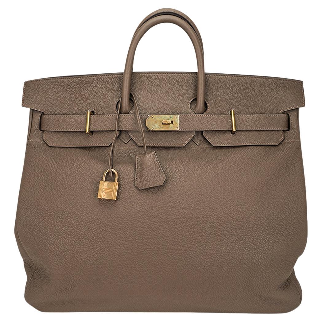 Sac Hermès Birkin 50 HAC en cuir Togo couleur étoupe avec accessoires en laiton, rare en vente