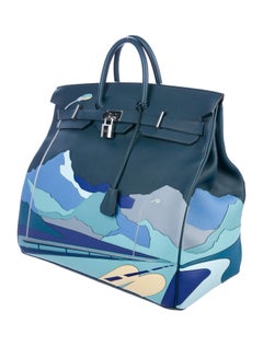 Hermès Birkin 50 HAC Blaues Leder Herren Travel Top Handle Satchel Tote