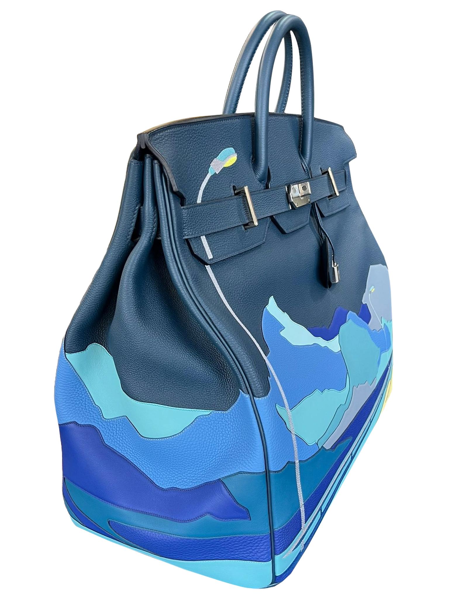 Hermes Birkin 50 Edizione Limitata Strada Infinita Bleu De Prusse Hardware Palladium In condizioni ottime in vendita a Aventura, FL