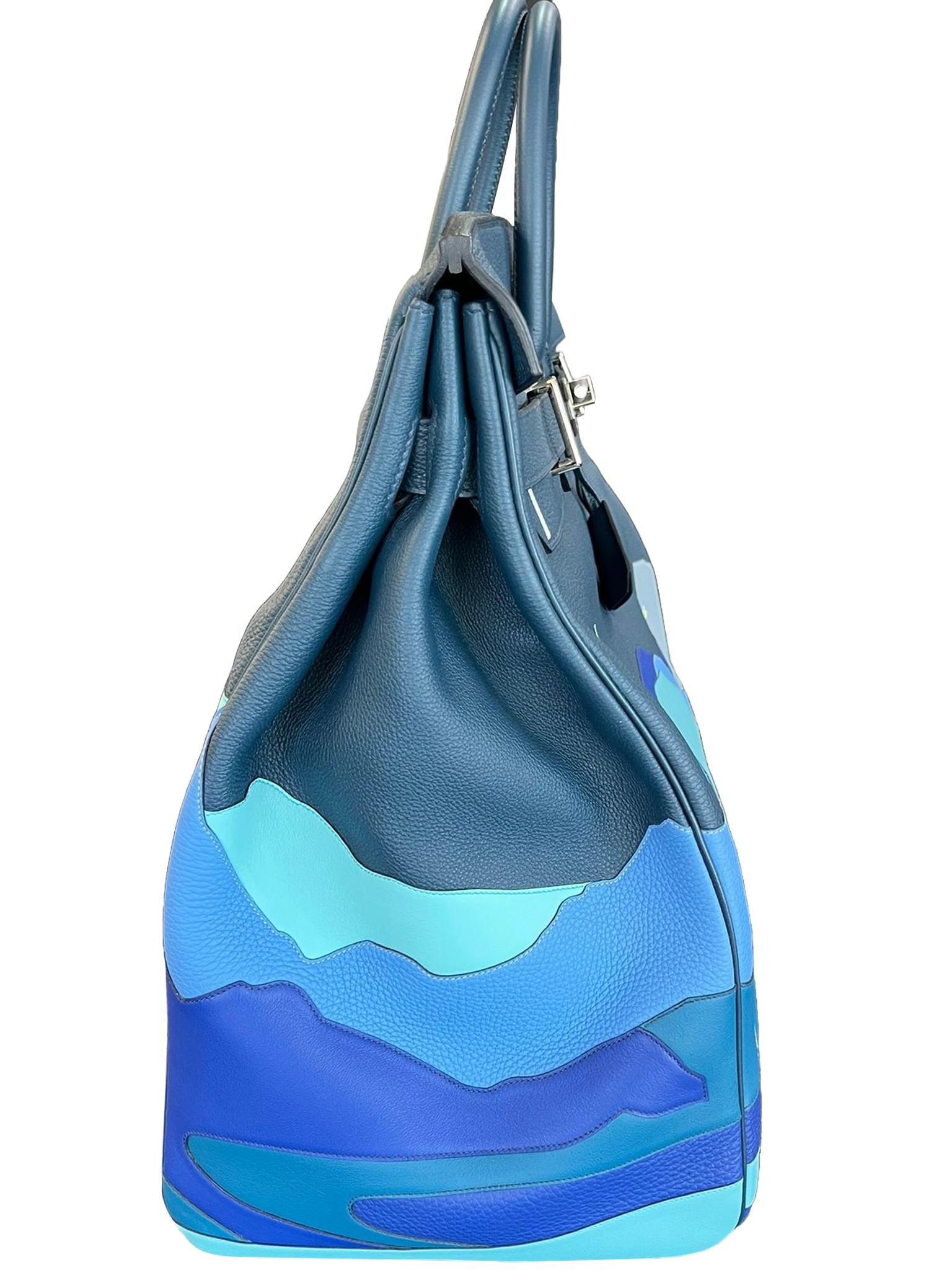 Donna Hermes Birkin 50 Edizione Limitata Strada Infinita Bleu De Prusse Hardware Palladium in vendita